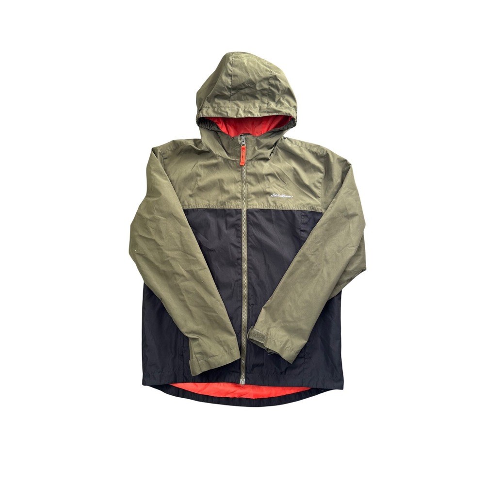 Eddie Bauer Kids Green Black Hooded Lightweight Jacket Size L 14-15
